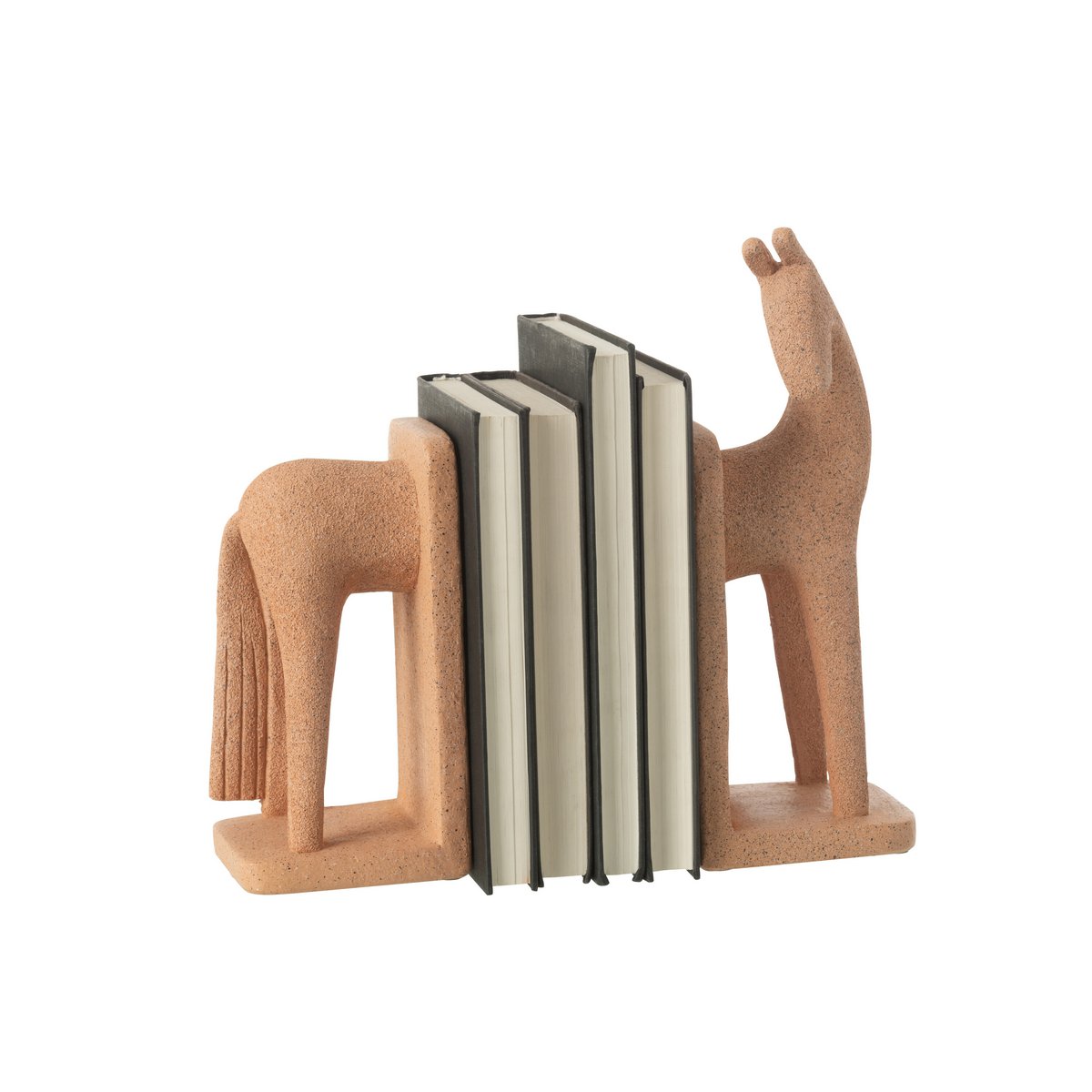 J-Line Set Van 2 Boekensteun Paard Modern Resine Terra