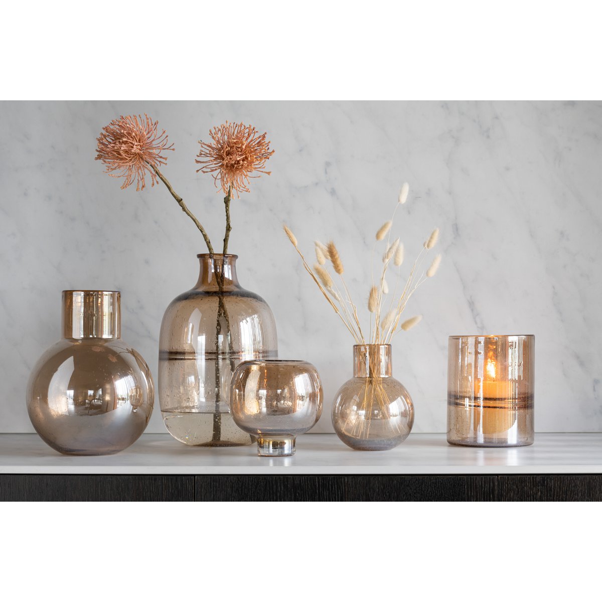 J-Line vaas Rond Ribbel - glas - amber - large
