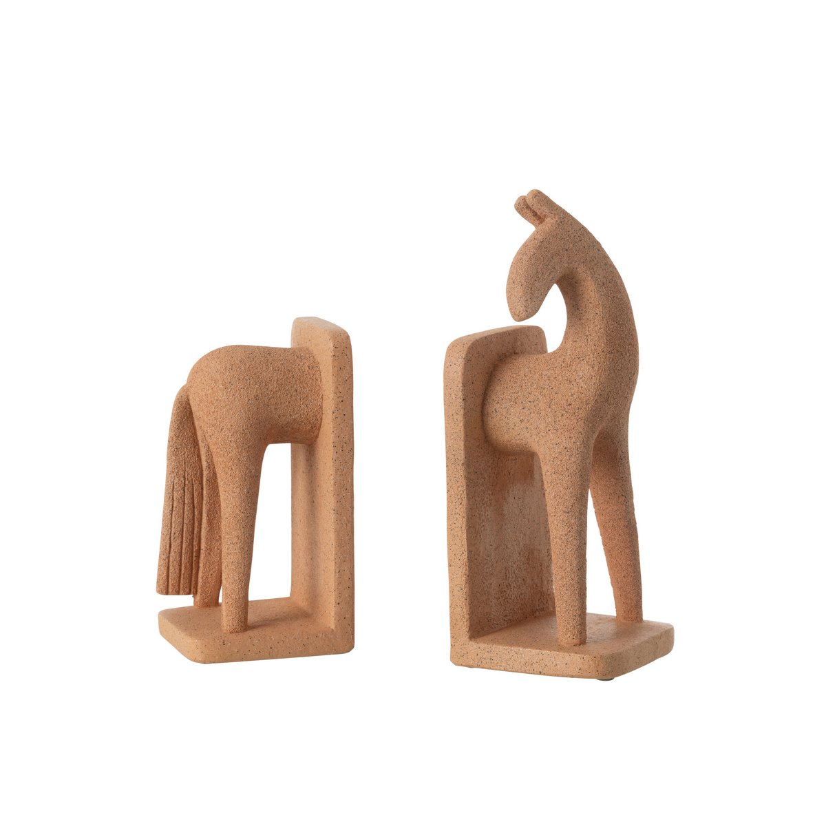 J-Line Set Van 2 Boekensteun Paard Modern Resine Terra
