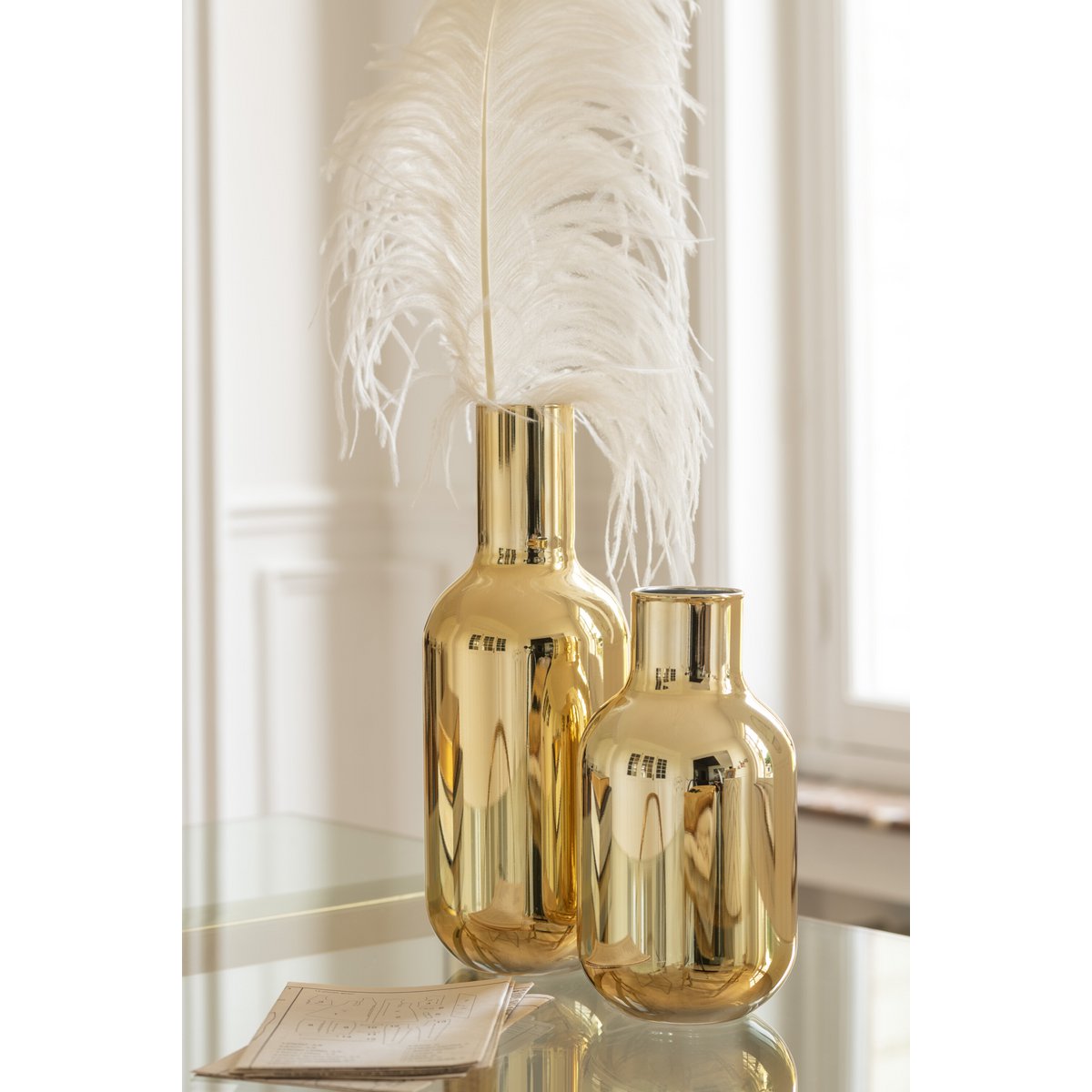 J-Line vaas Fles Decoratief - glas - goud - large (set van 2 stuks large)
