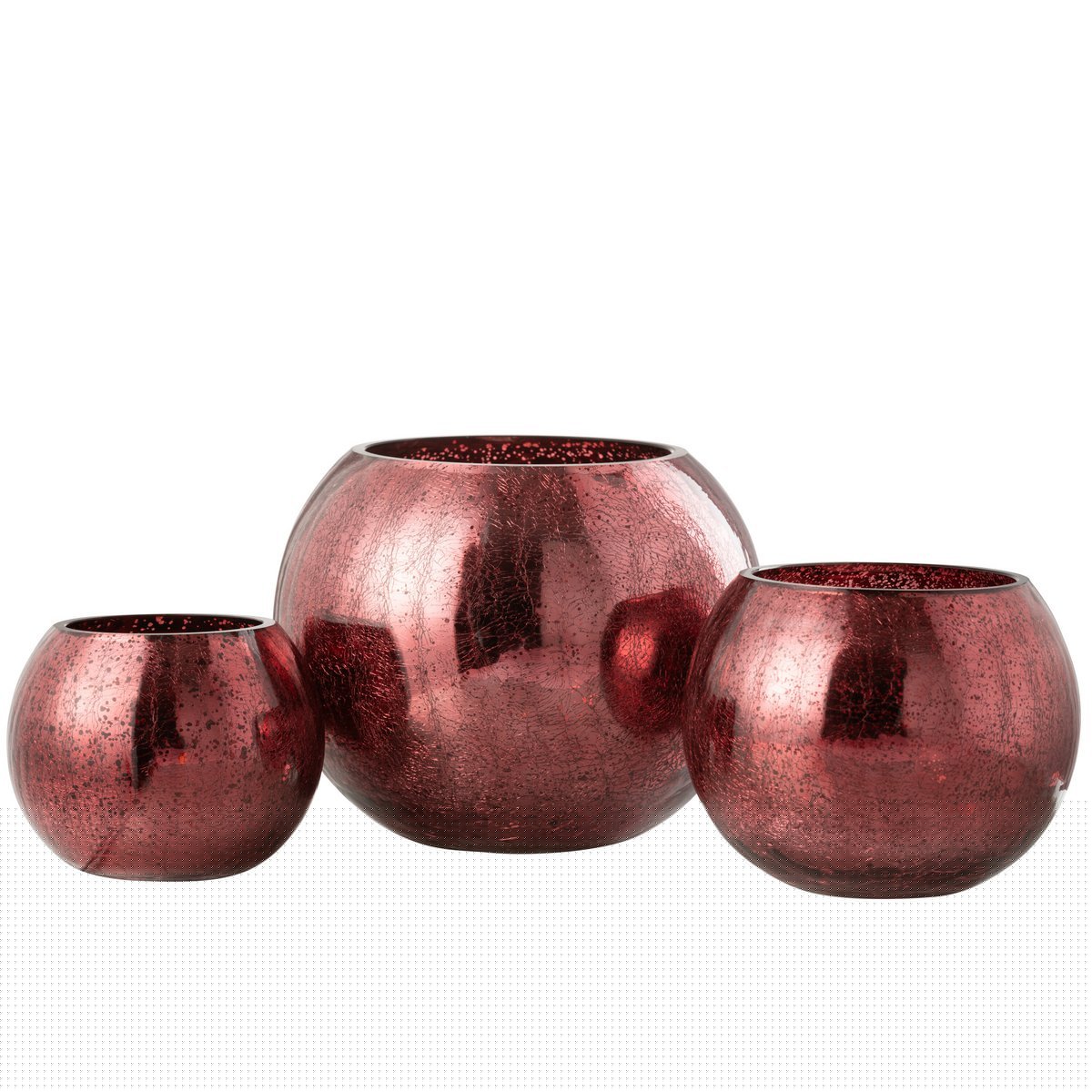 J-Line Theelichthouder Bal Craquelé Glas Roze Large (set van 2 stuks large)