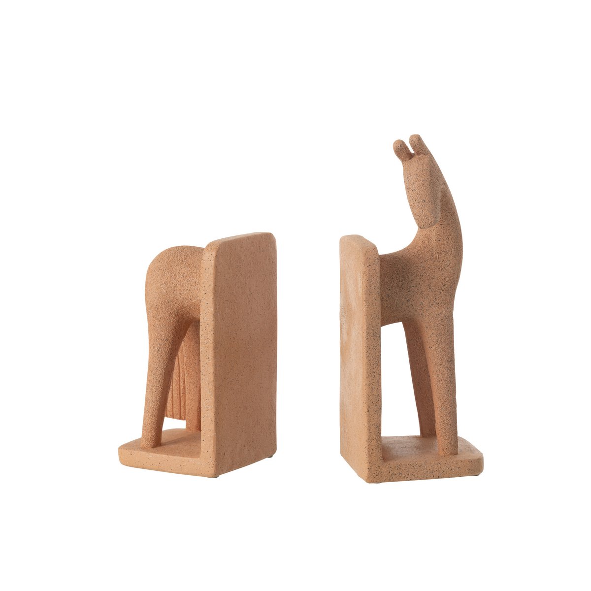 J-Line Set Van 2 Boekensteun Paard Modern Resine Terra
