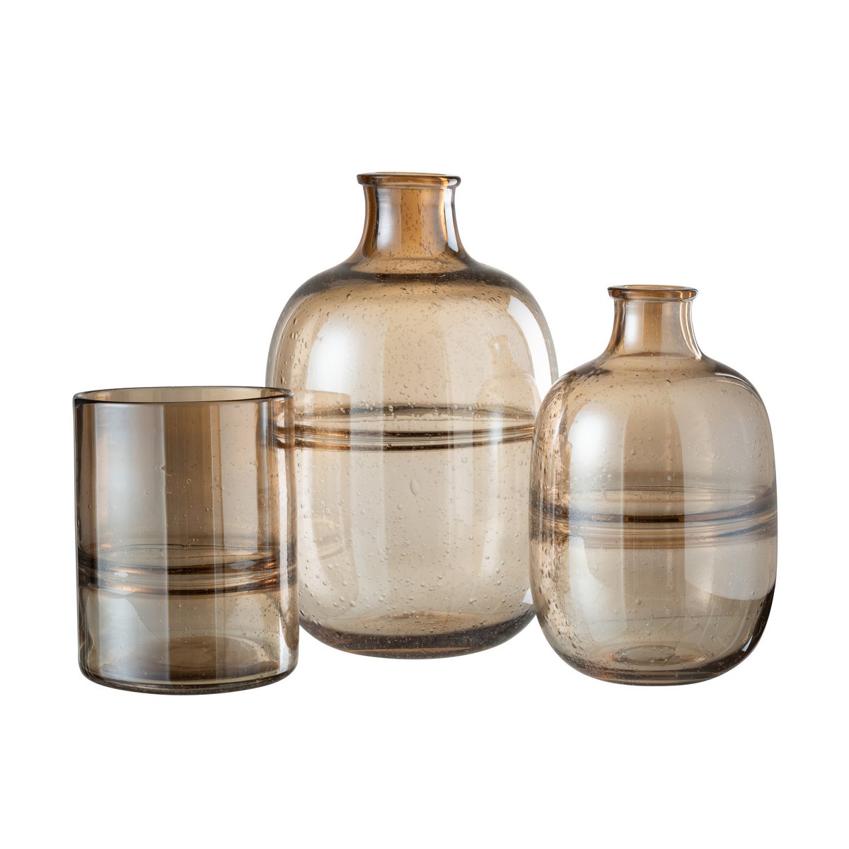 J-Line vaas Rond Ribbel - glas - amber - large