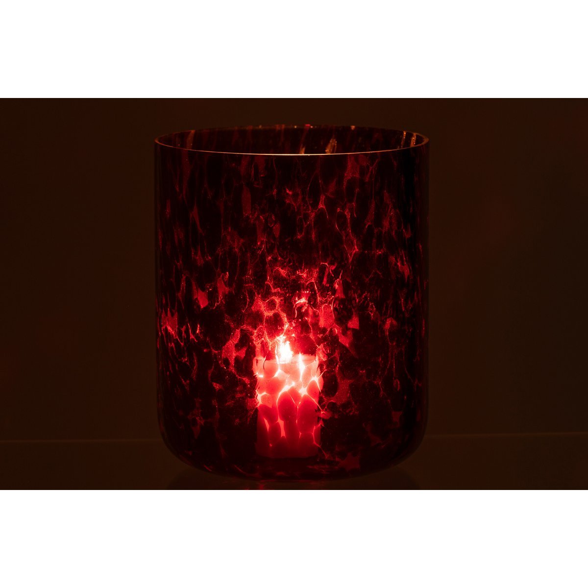 J-Line windlicht Gevlekt - glas - rood/zwart - extra large