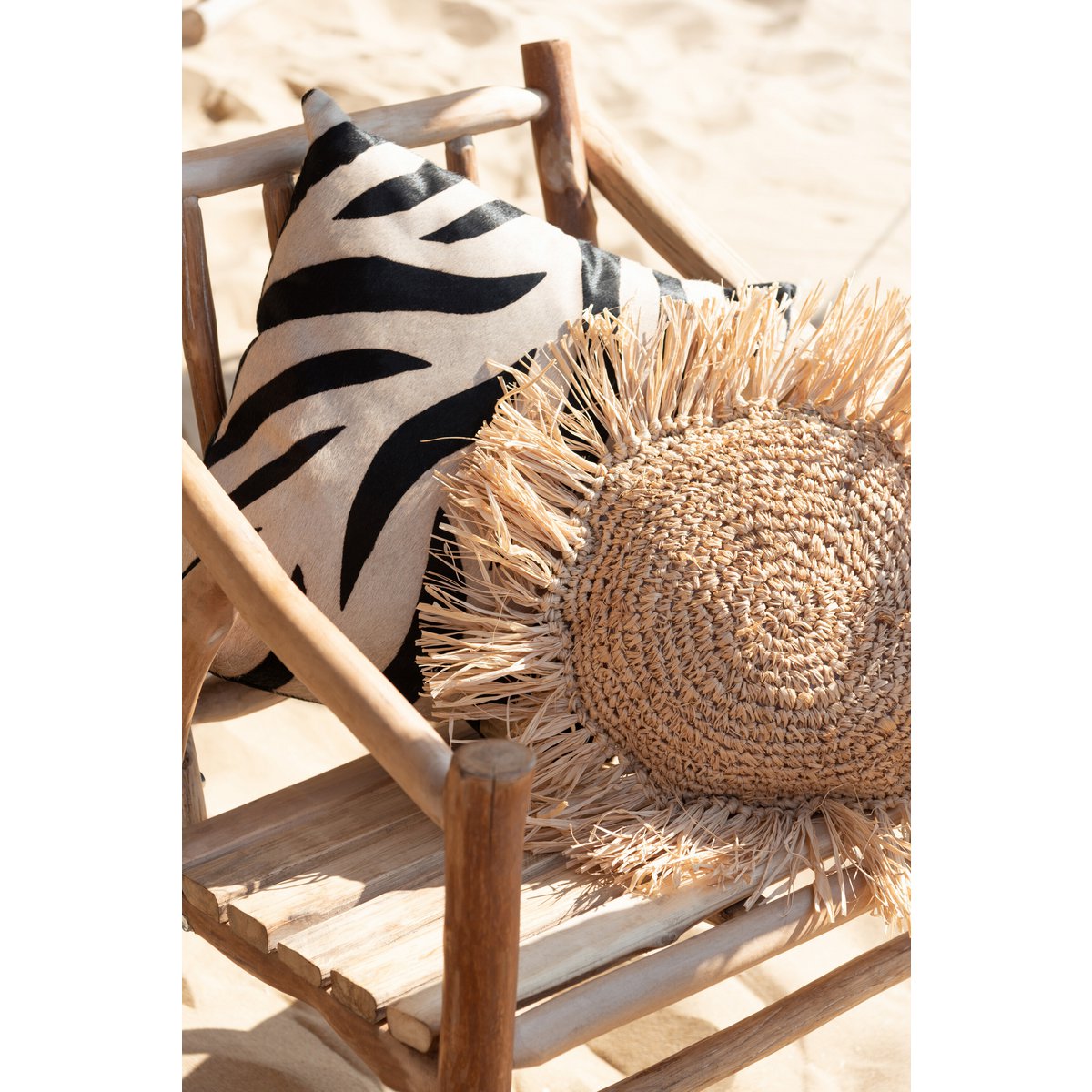 J-Line kussen Zebra Vierkant - leer - zwart/wit