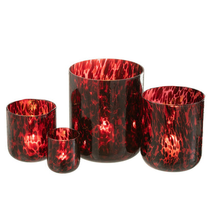 J-Line windlicht Gevlekt - glas - rood/zwart - extra large