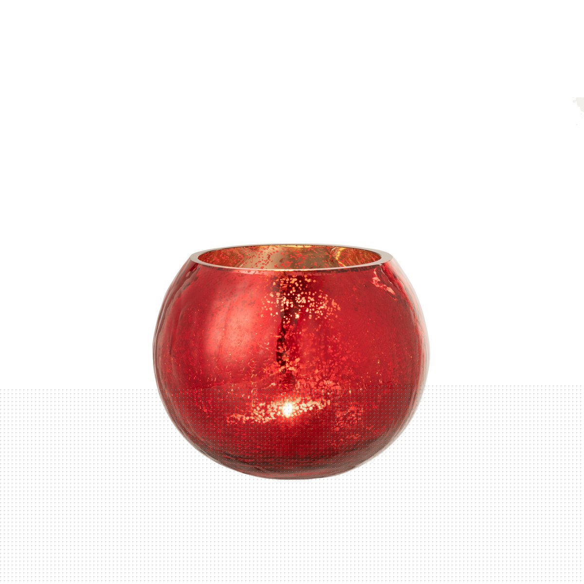 J-Line windlicht Bol Parel Effect - kaarshouder - glas - rood - medium (set van 4 stuks)
