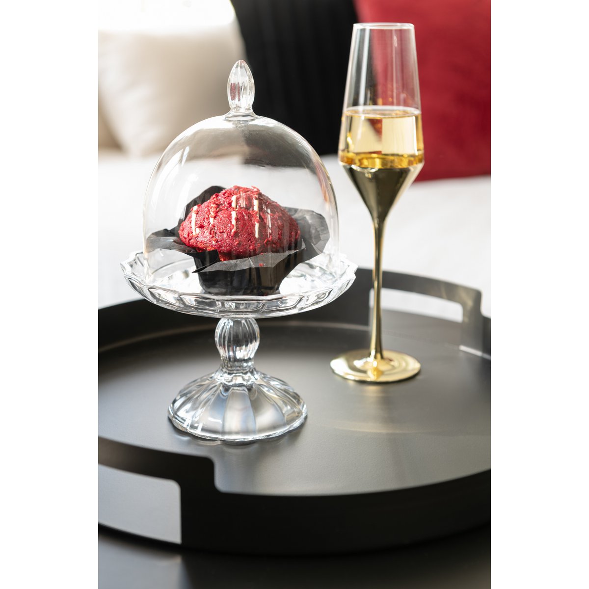 J-Line champagneglas - glas - goud/ transparant ( set van 8 stuks)