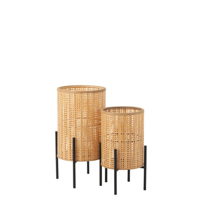 J-Line lantaarn Op Voet - bamboe - naturel - small