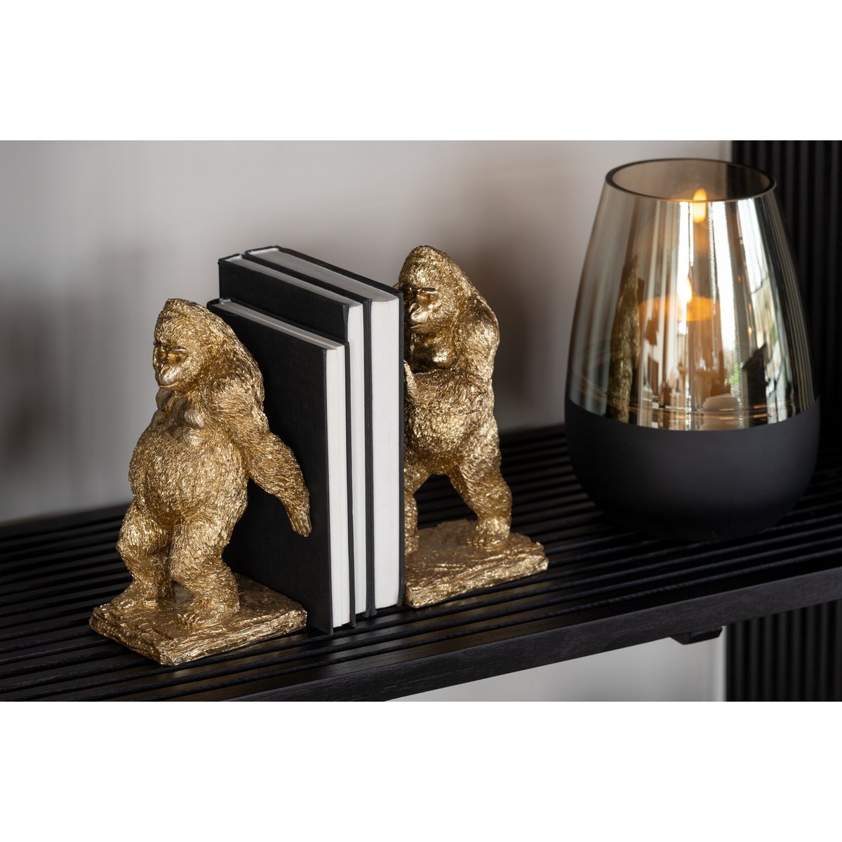J-Line Set Van 2 Boekensteun Gorilla Resin Goud