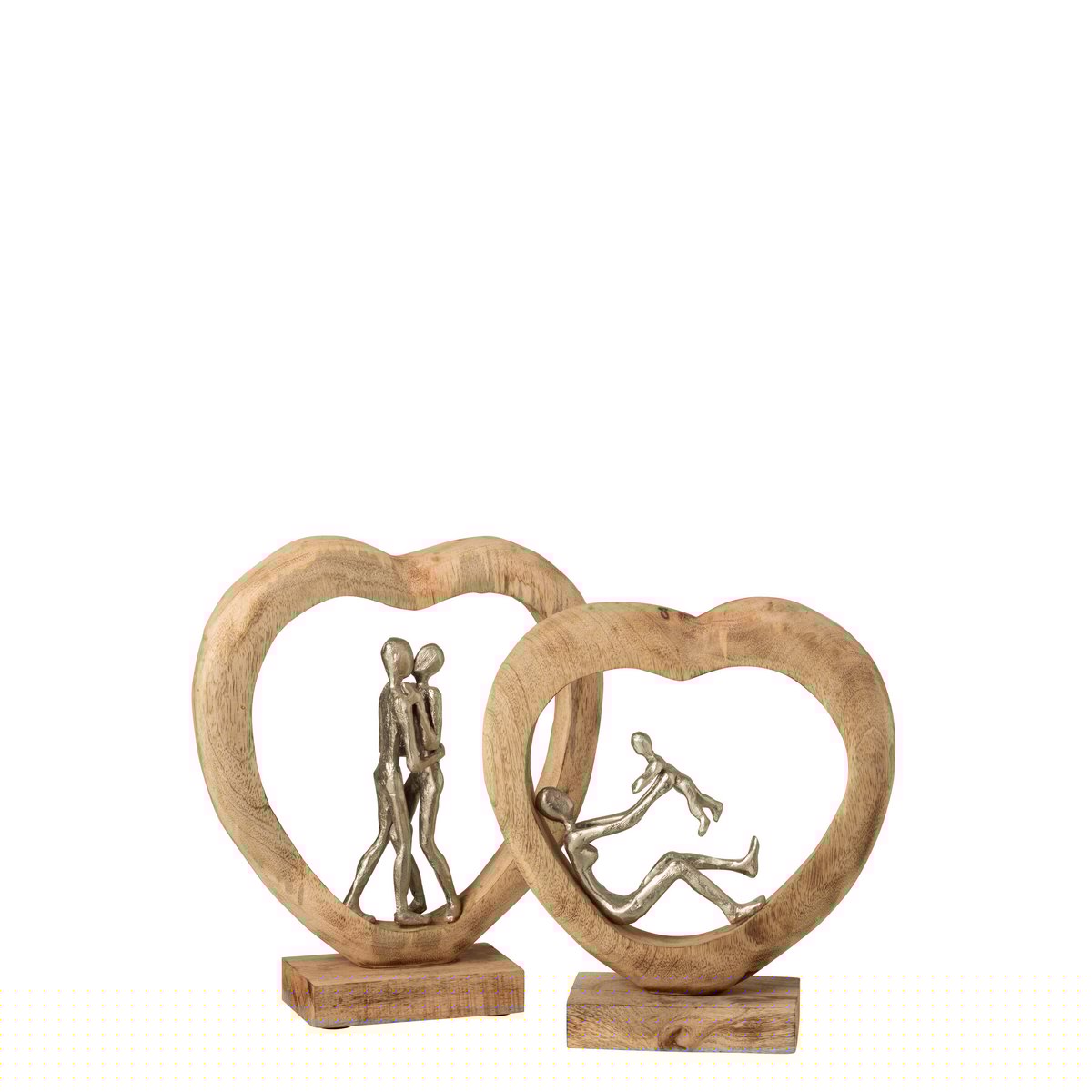 J-Line decoratie Figuur Koppel - hout/aluminium - naturel/wit