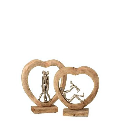 J-Line decoratie Figuur Koppel - hout/aluminium - naturel/wit