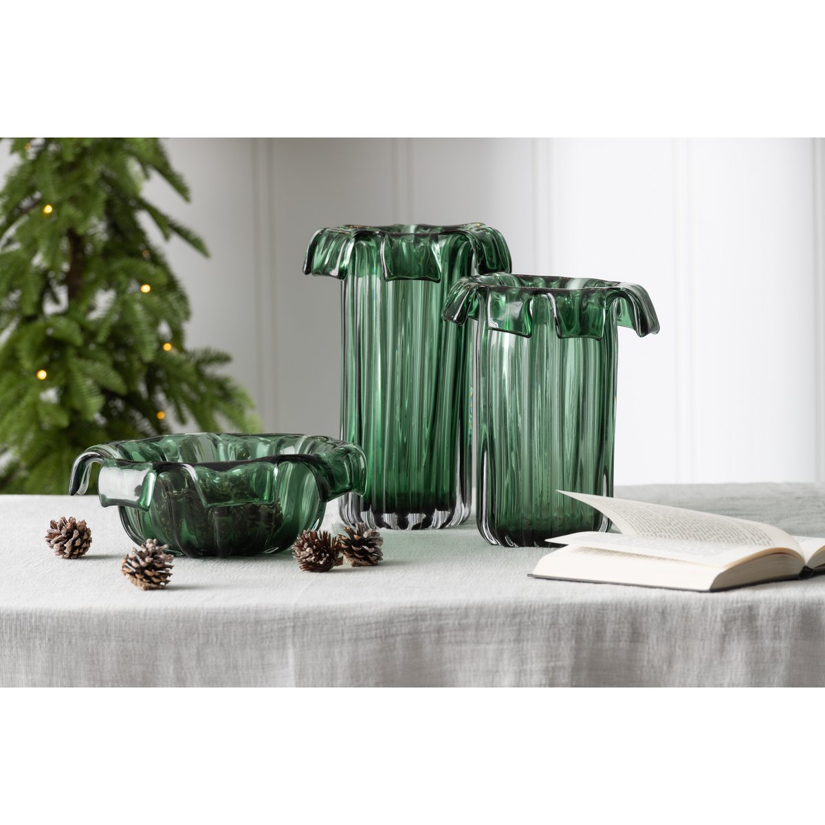 J-Line Vaas Retro Glas Groen Large