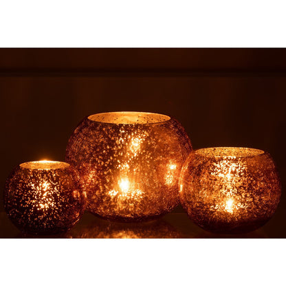 J-Line Windlicht Bol Craquele Glas Parel Effect Bruin Large
