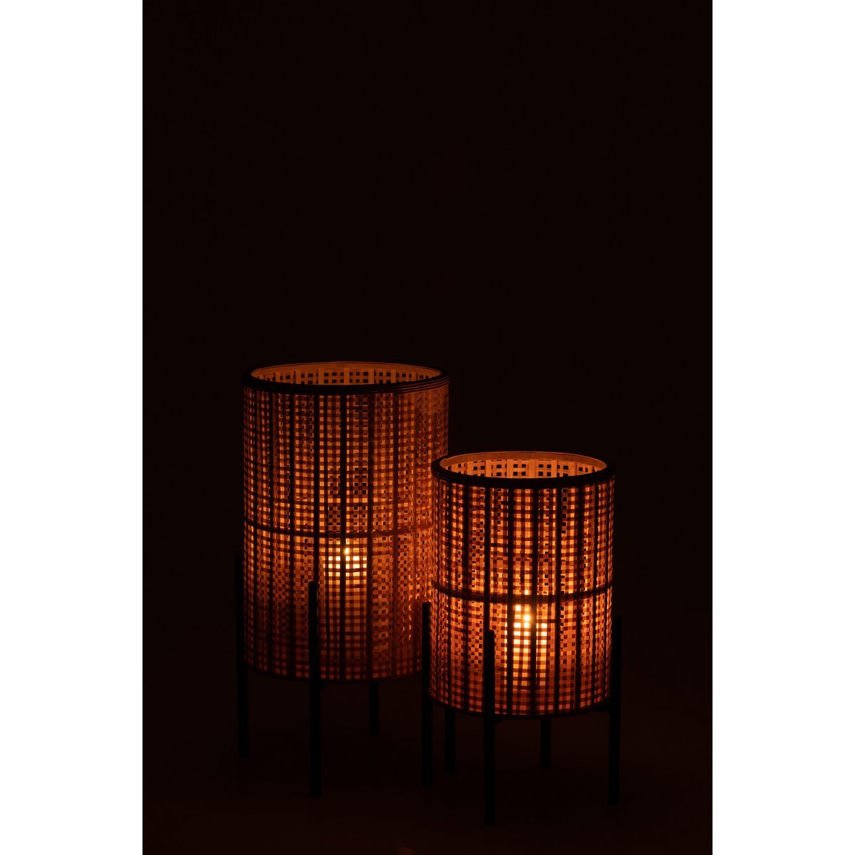 J-Line lantaarn Op Voet - bamboe - naturel - small