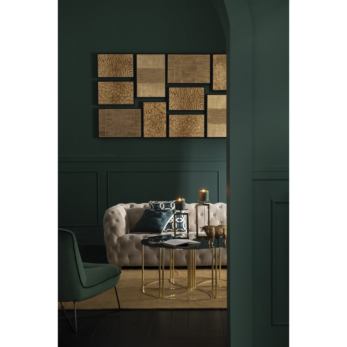 J-Line tafels Tornado - metaal/glas - goud