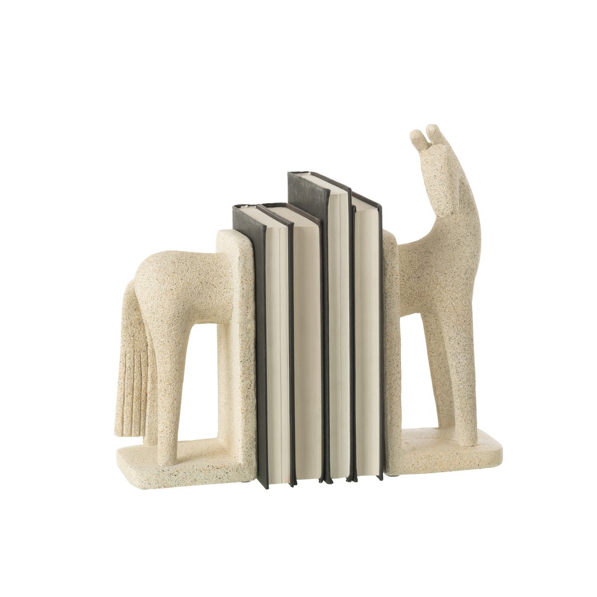 J-Line Set Van 2 Boekensteun Paard Modern Resine Beige