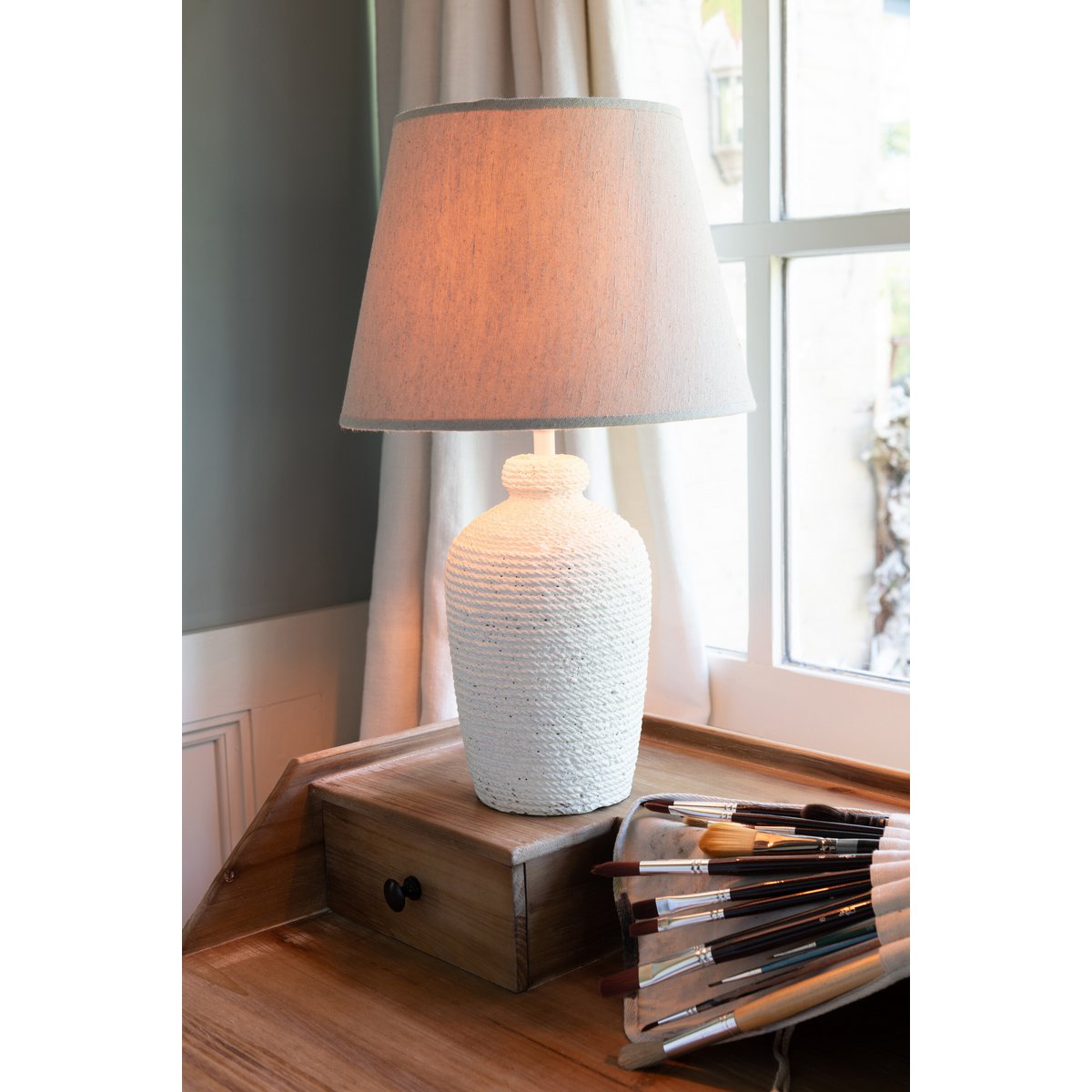 J-Line lamp Esmee - cement/textiel - wit/beige